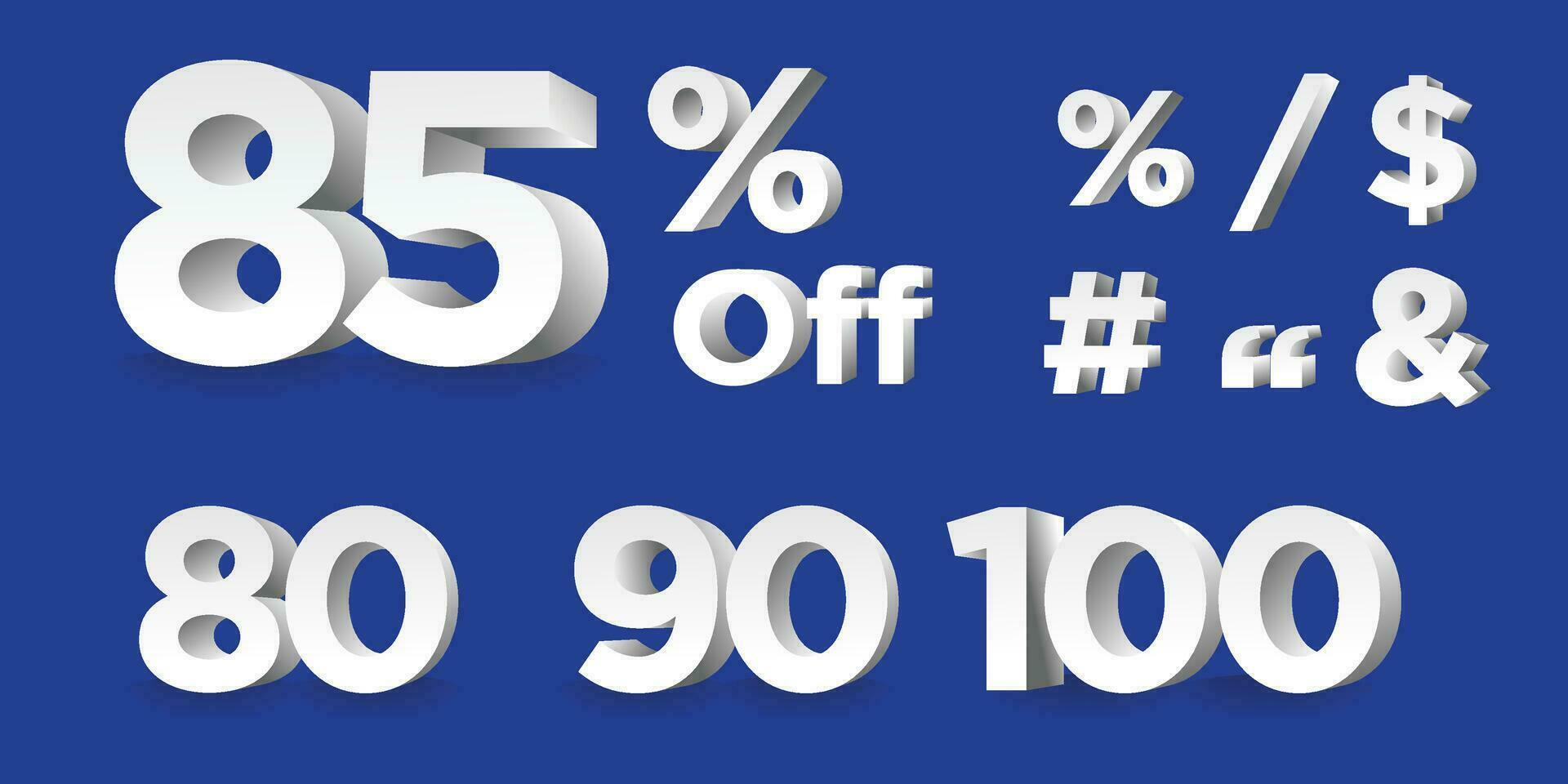 a set of white numbers and 85 percentages on a blue background vector