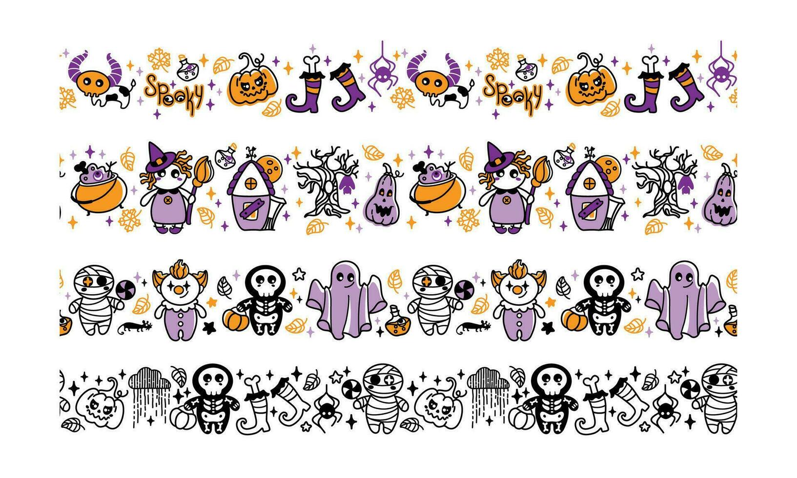 Halloween characters. Halloween borders collection. Set of patterns for frames. Vector