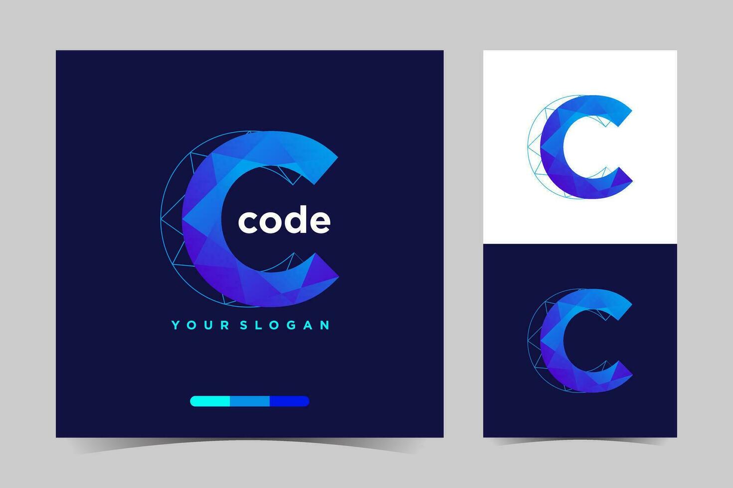 the logo for code is shown on a blue background vector