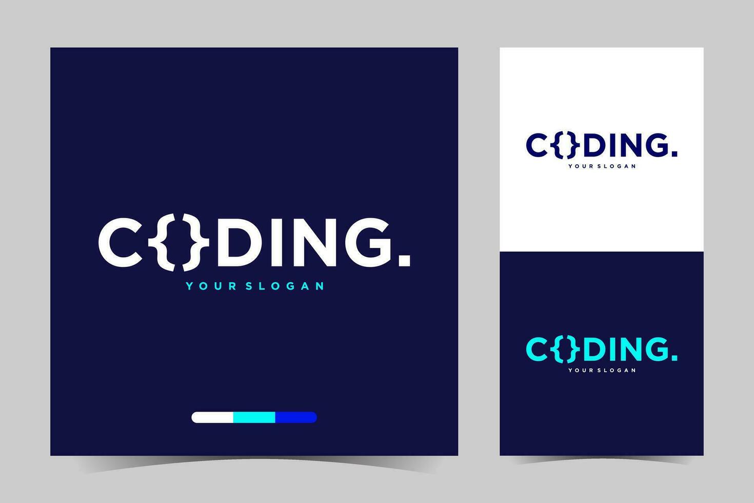 the coding logo and business card design vector