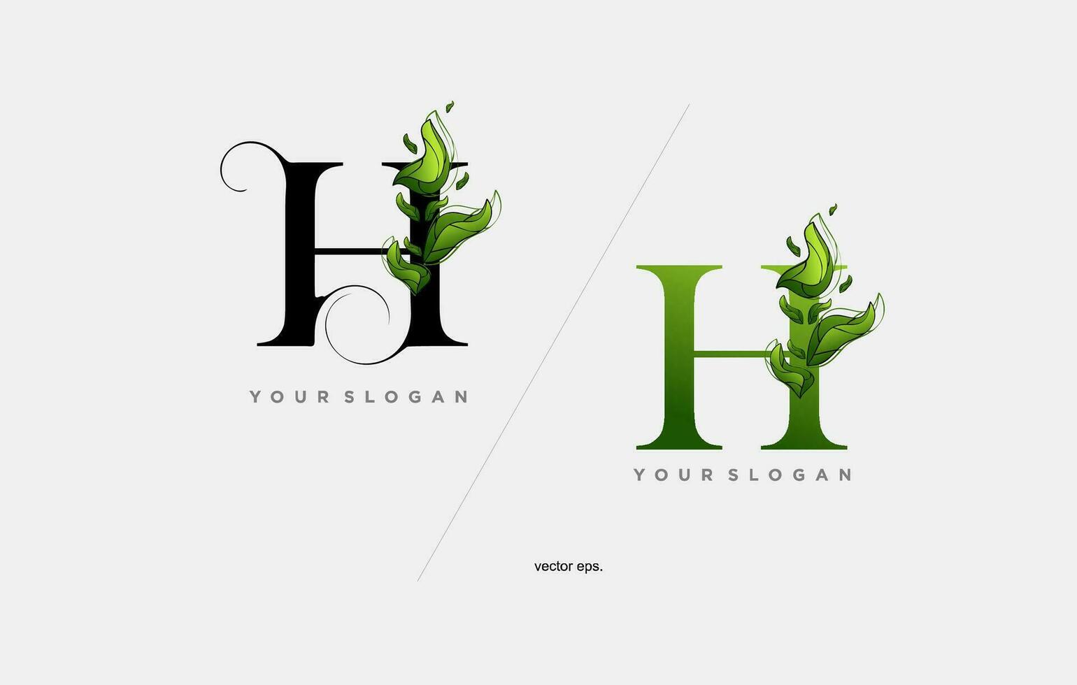 a green letter H with leaves and leaves vector