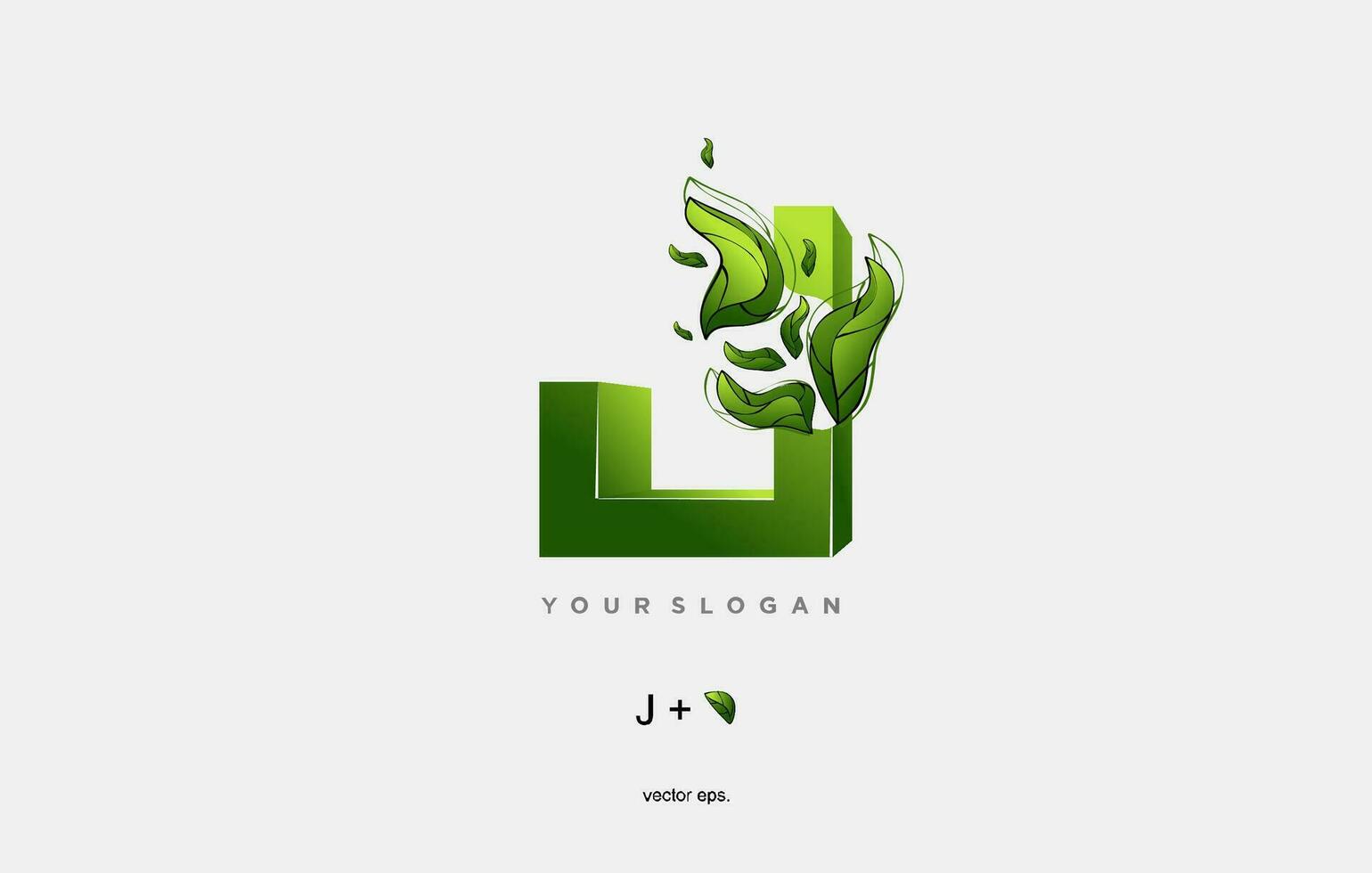 a green letter J with leaves and leaves vector