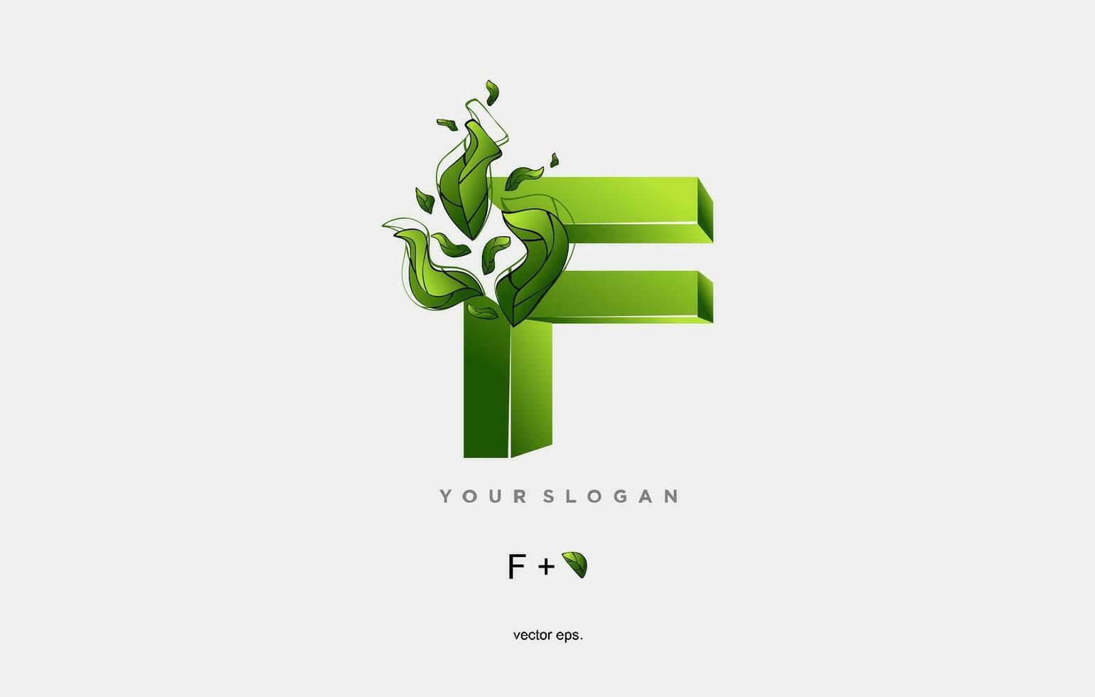 a green letter f with leaves and leaves vector