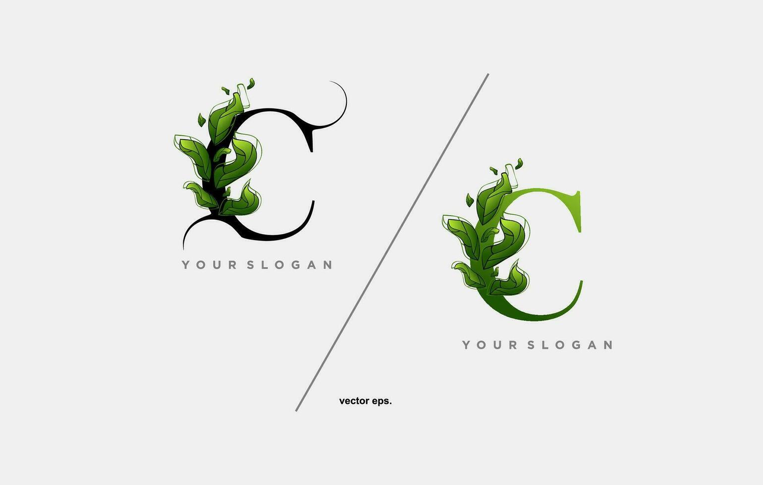 a green letter c with leaves and leaves vector