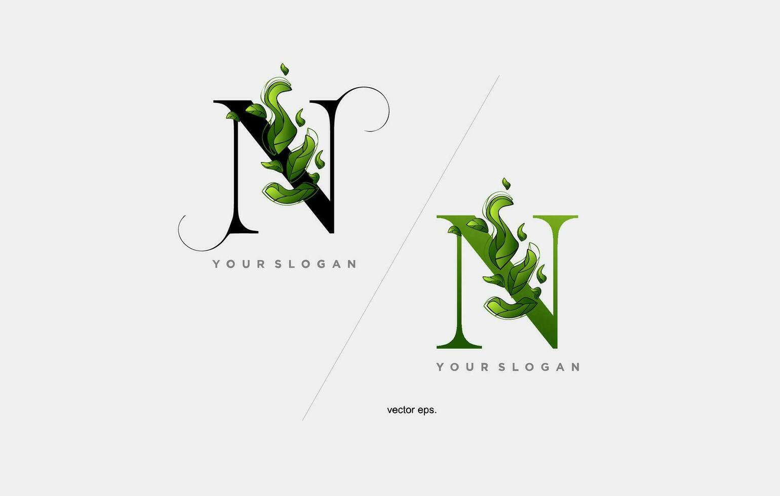 a green letter n with leaves and leaves vector