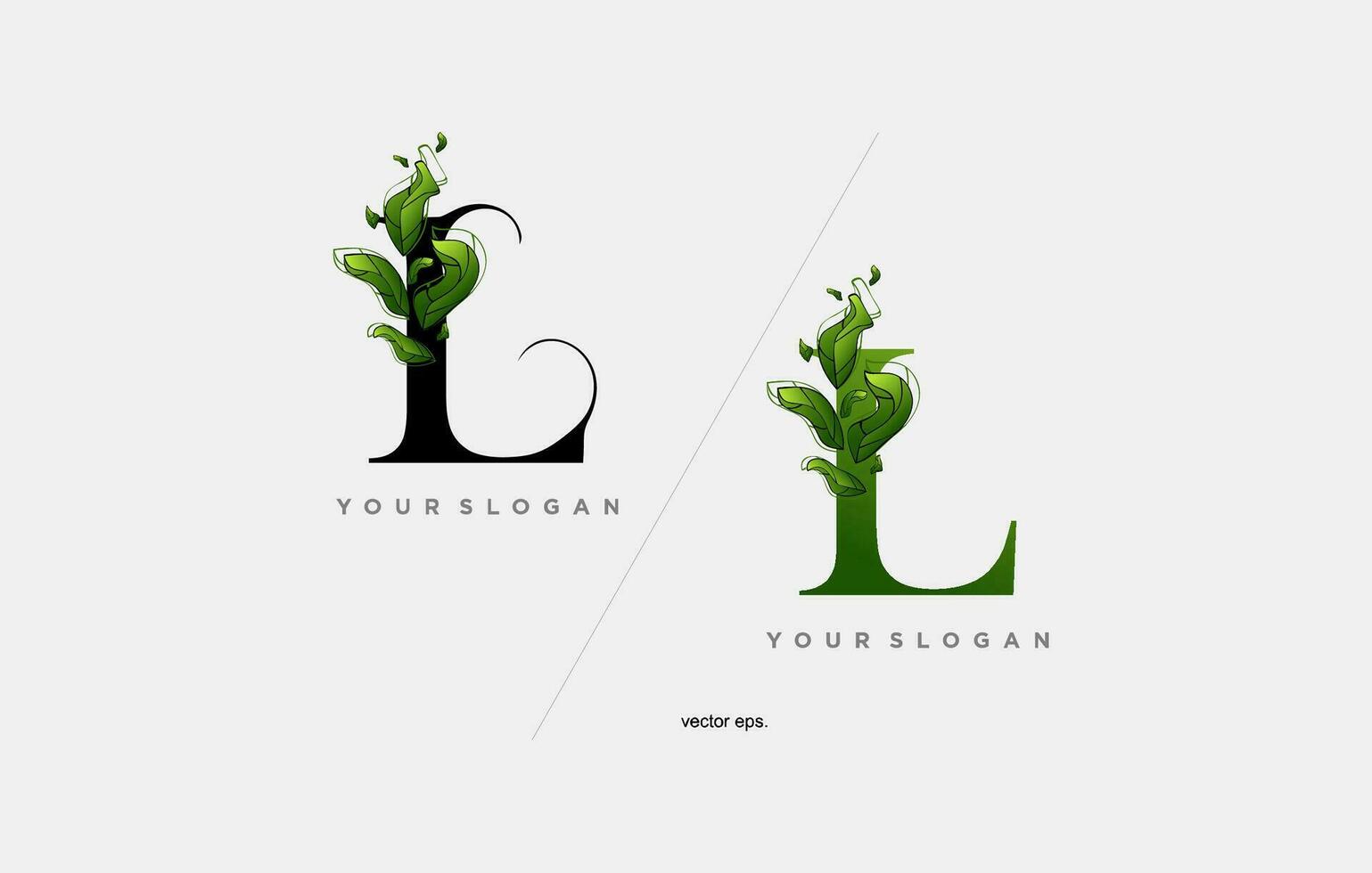 a green letter L with leaves and leaves vector