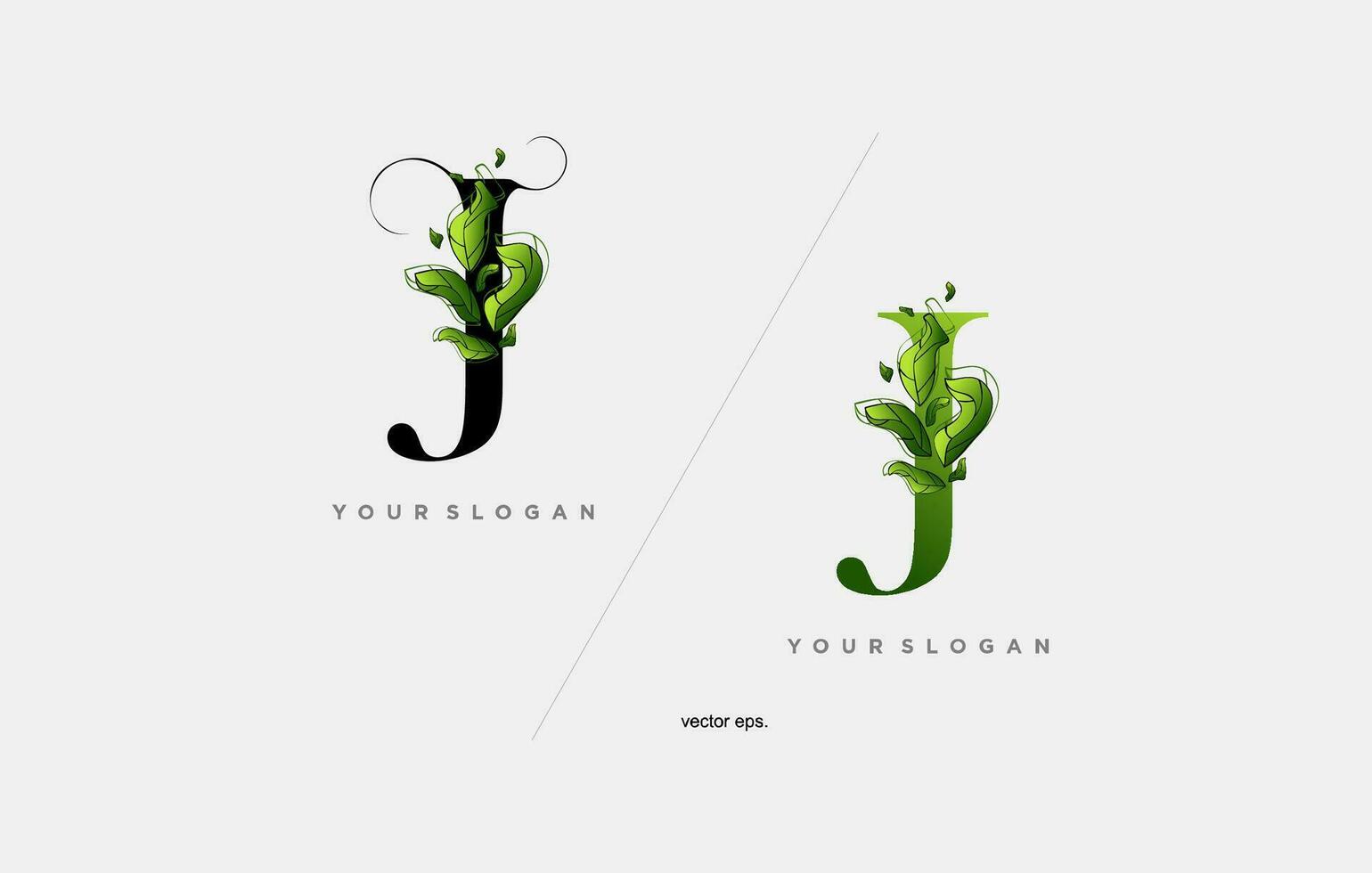 a green letter j with leaves and leaves vector