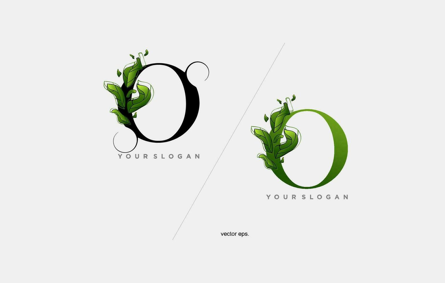 a green letter O with leaves and leaves vector