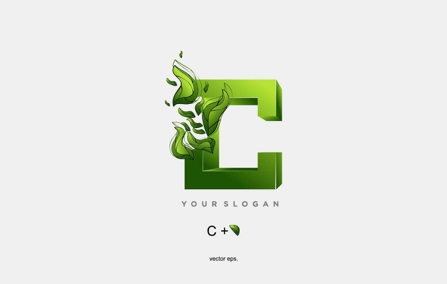 a green letter c with leaves and leaves vector