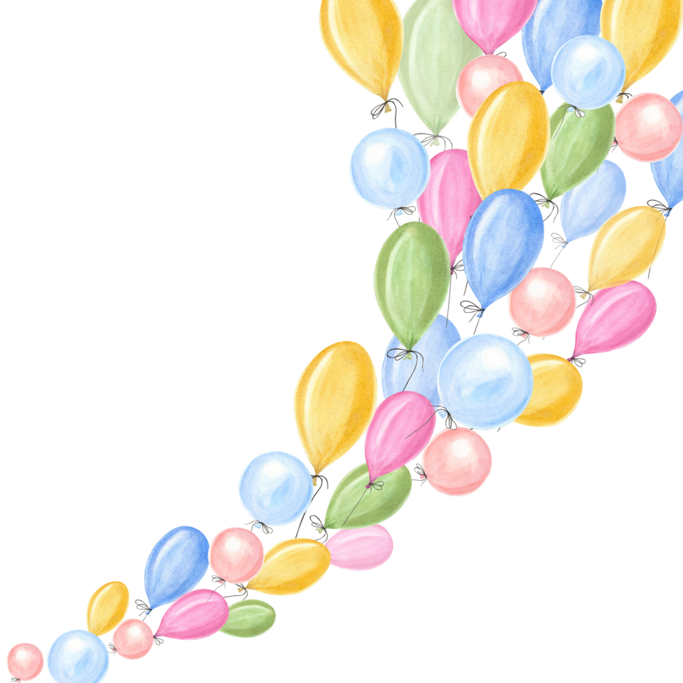 Watercolor colorful ballons. For Save the date, Valentines day, birthday and mothers day cards, wedding invitation png
