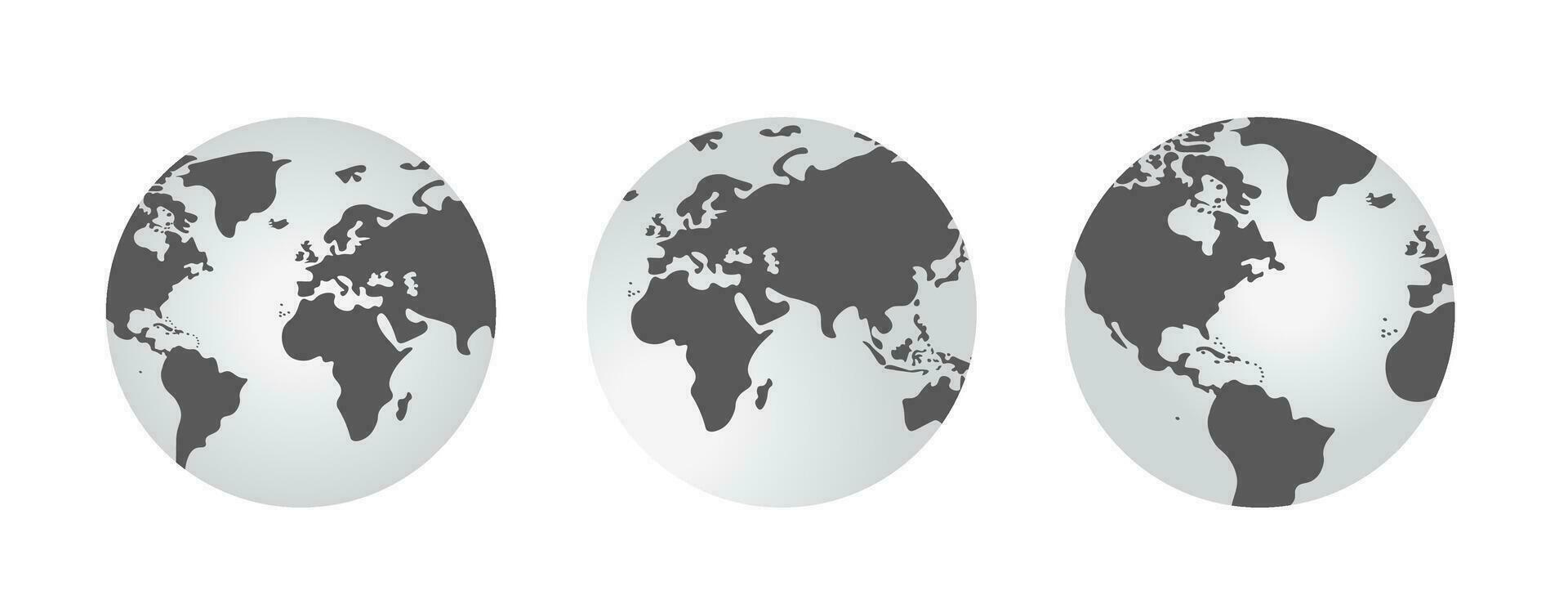 Earth globe with black and white color vector illustration set. world globe. World map in globe shape. Earth globes Flat style.