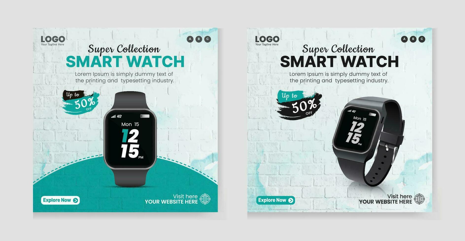 Smart watch banner social media post design template, ads banner template vector