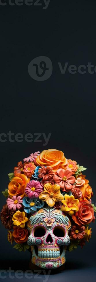 Colorful marigold flower arrangements for Day of the Dead isolated on a gradient background photo