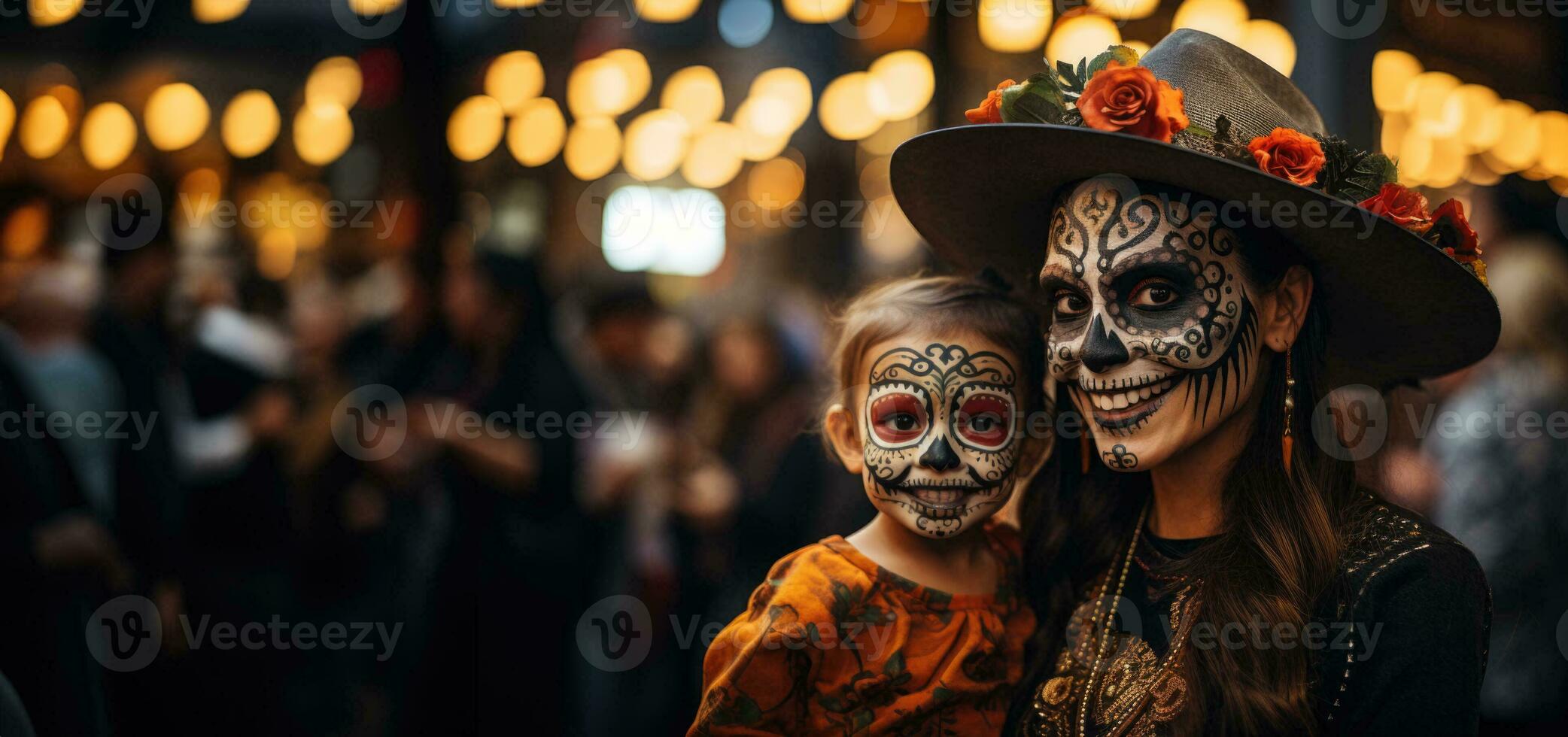 Skeleton themed face painting and costumes enliven Day of the Dead celebration photo