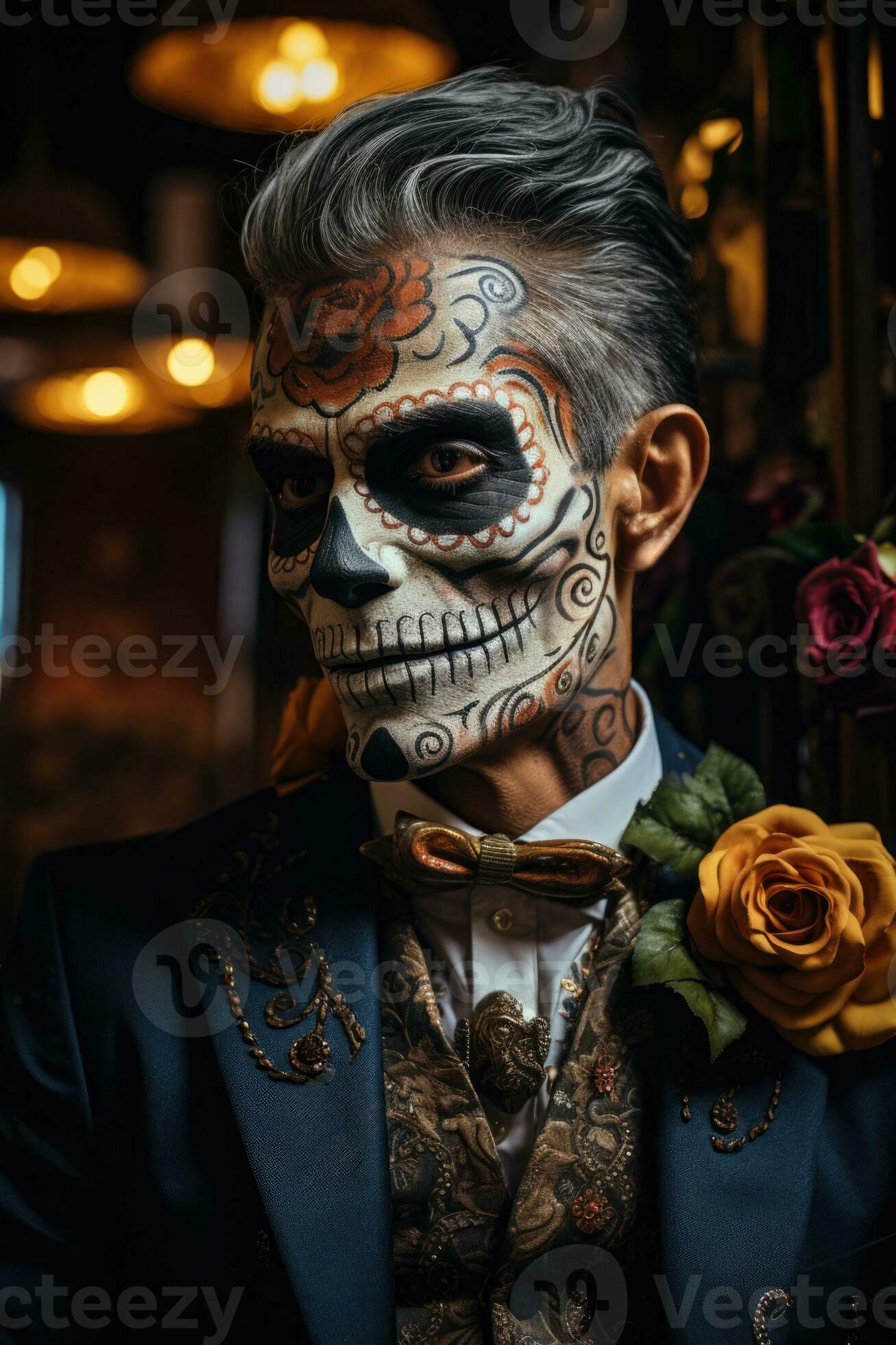 Man with striking sugar skull makeup embracing Day of the Dead traditions  28895485 Stock Photo at Vecteezy