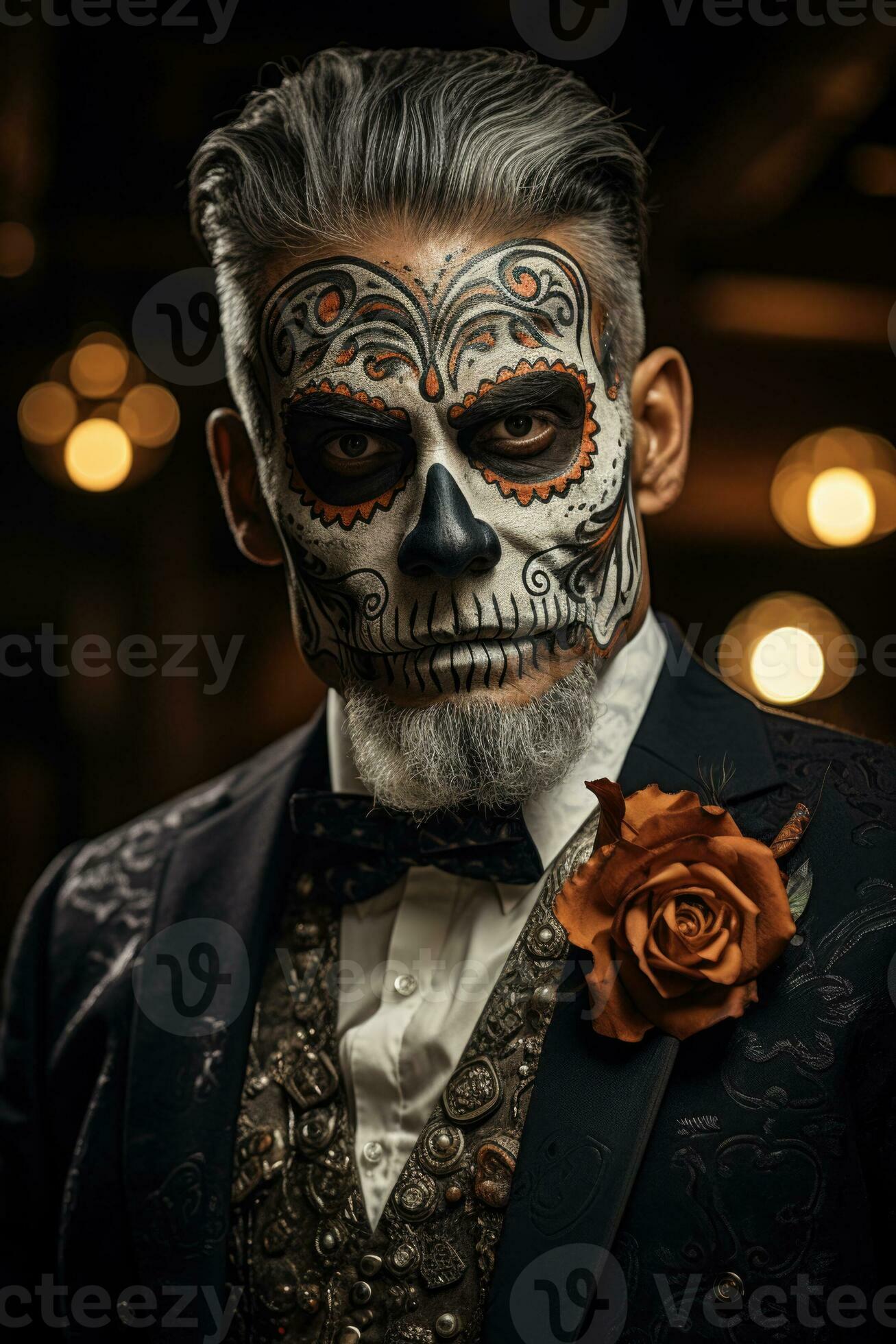 Man with striking sugar skull makeup embracing Day of the Dead traditions  28895518 Stock Photo at Vecteezy