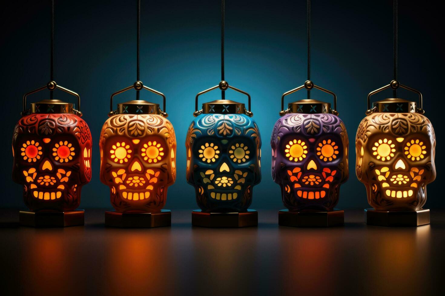 Radiant Day of the Dead lanterns illuminating the dark isolated on a gradient background photo