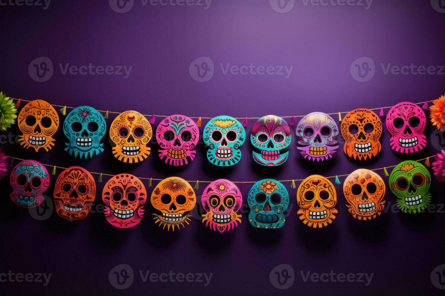 Artistic Papel Picado banners honoring Day of the Dead isolated on a gradient background photo