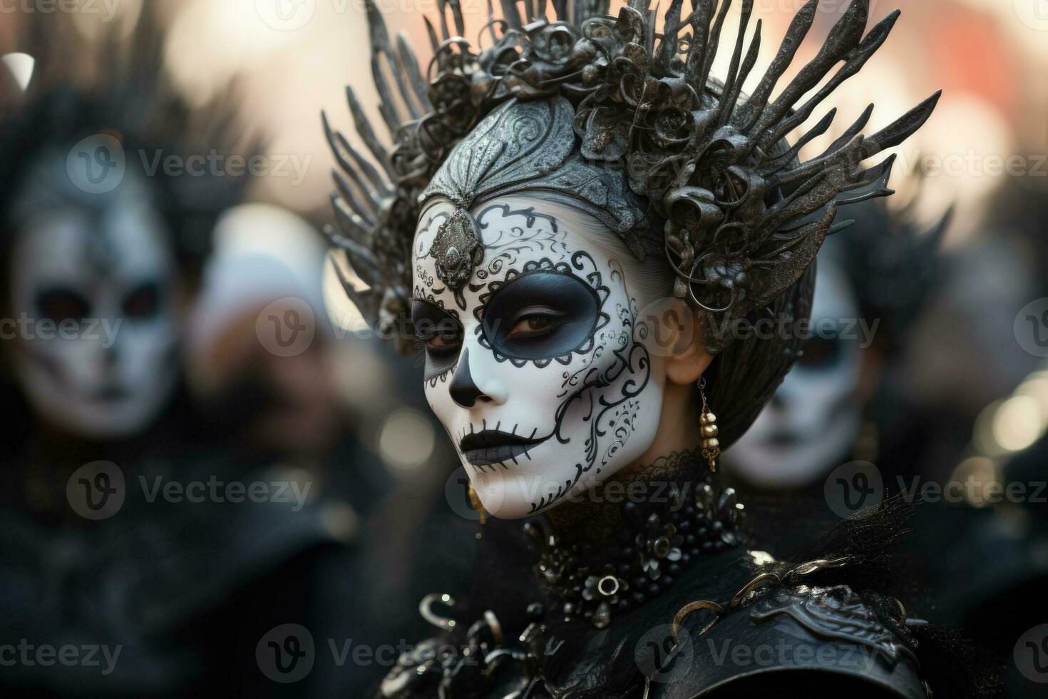 Catrinas parade in stunning attire embodying Day of the Deads skeletal elegance photo