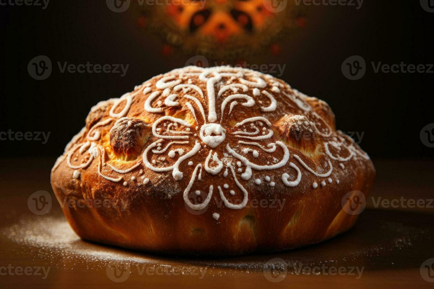 Symbolic Pan de Muerto for Day of the Dead celebrations isolated on a gradient background photo