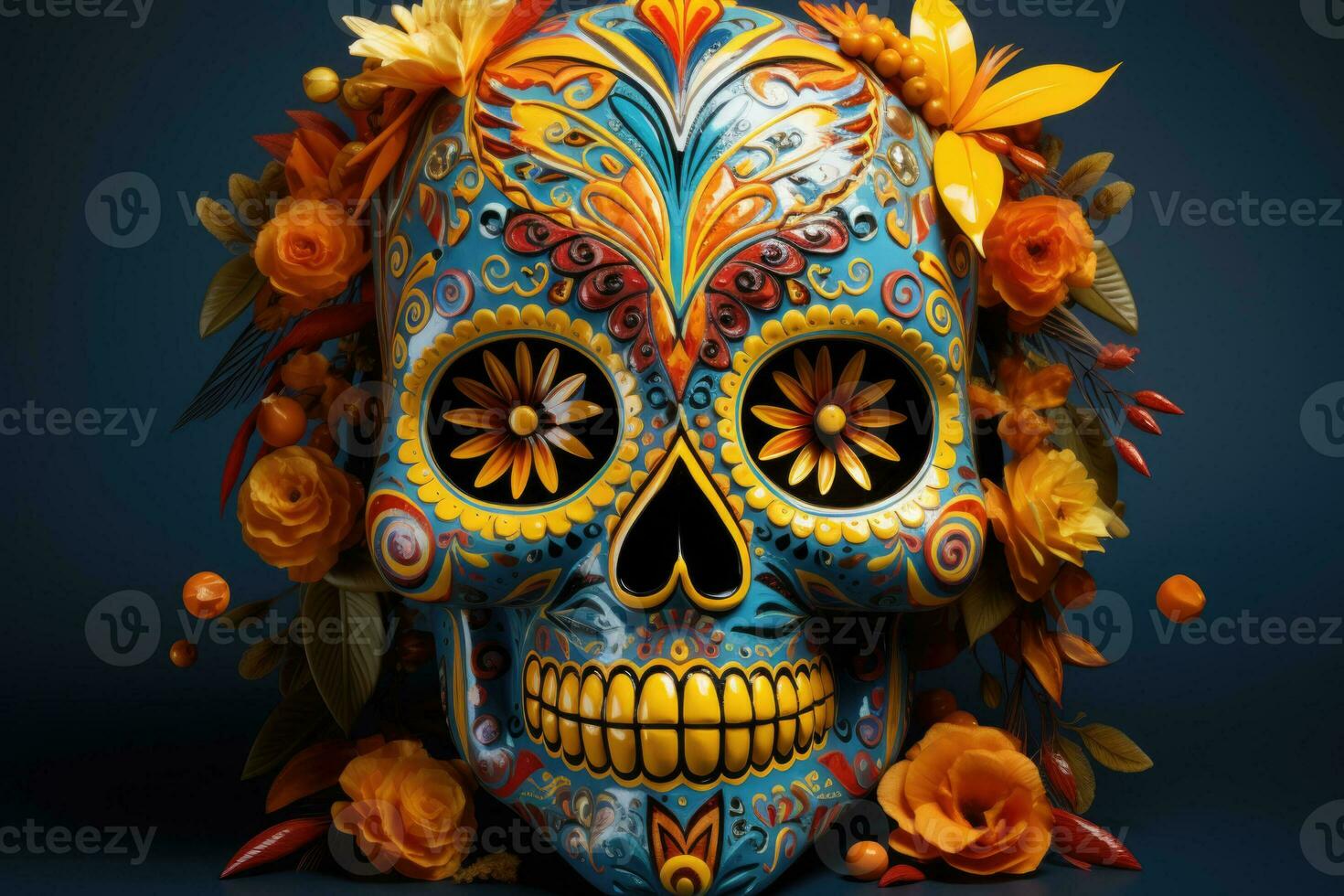 Detailed skull face paint for Day of the Dead celebrations isolated on a gradient background photo