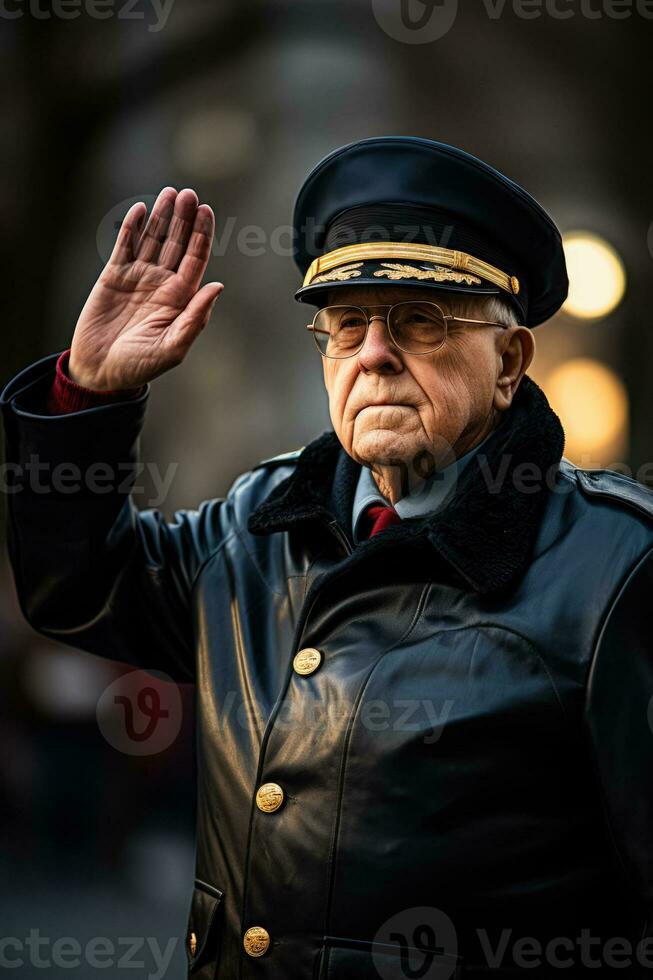 Veterans saluting resolutely against US landmarks on a poignant Veterans Day photo