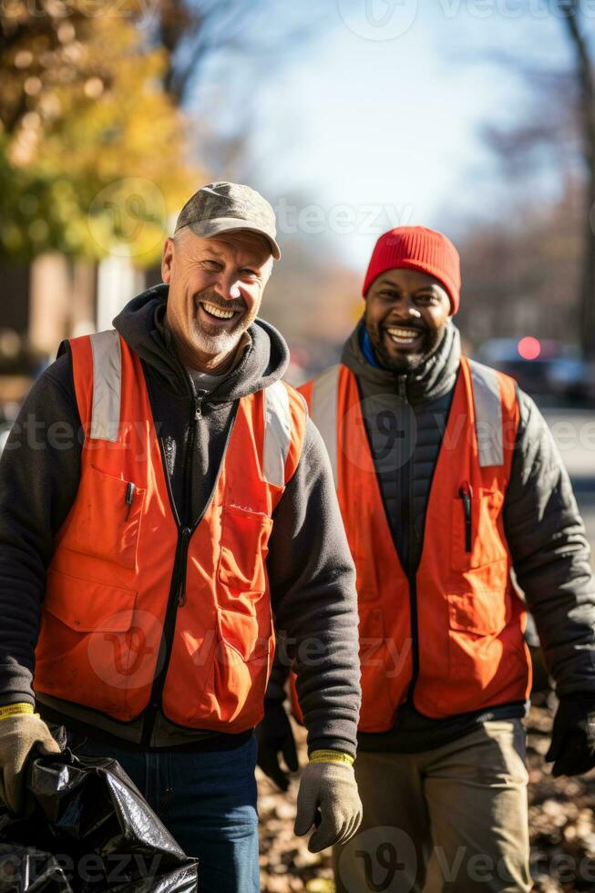 Veterans joyfully participating in community clean up activities on Veterans Day photo