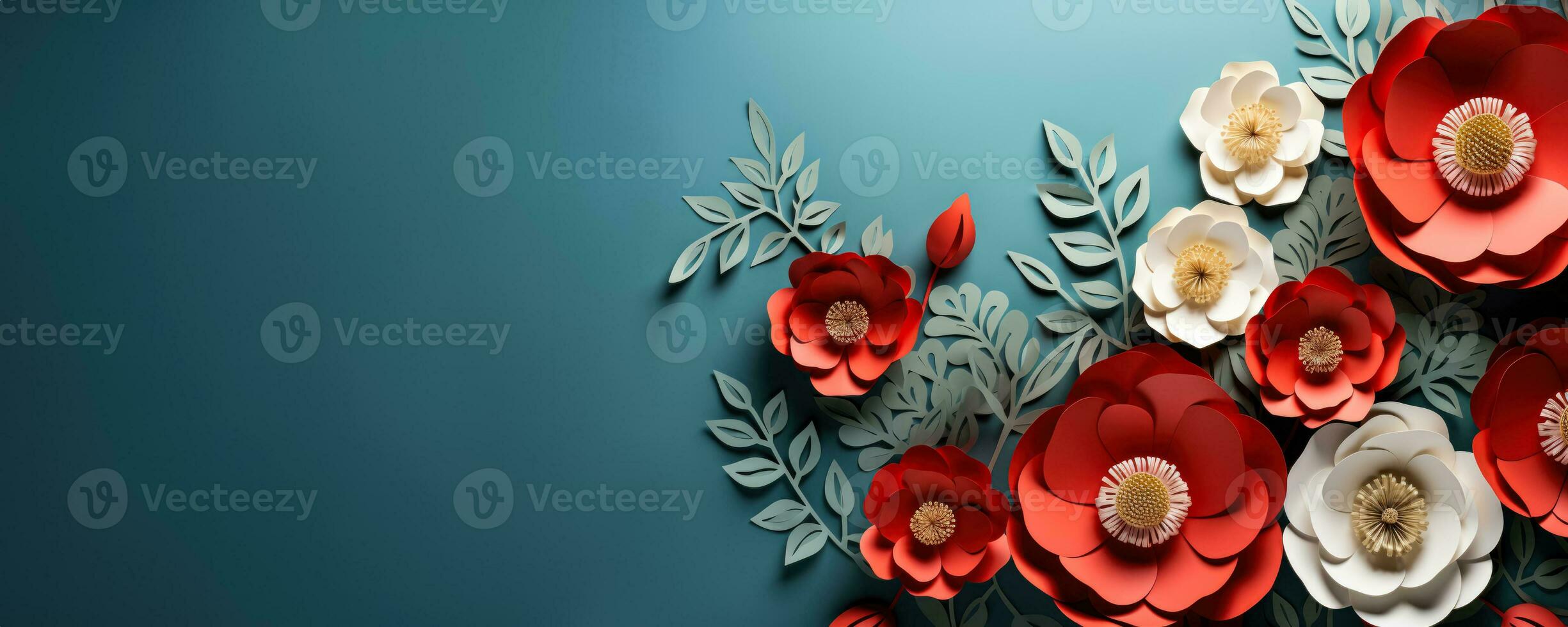 Commemorative wreaths and poppies for Veterans Day isolated on a soft blue gradient background photo