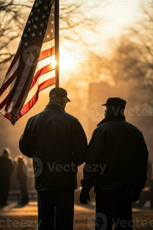 Vets assisting in Veterans Day Flag Raising Ceremonies background with empty space for text photo