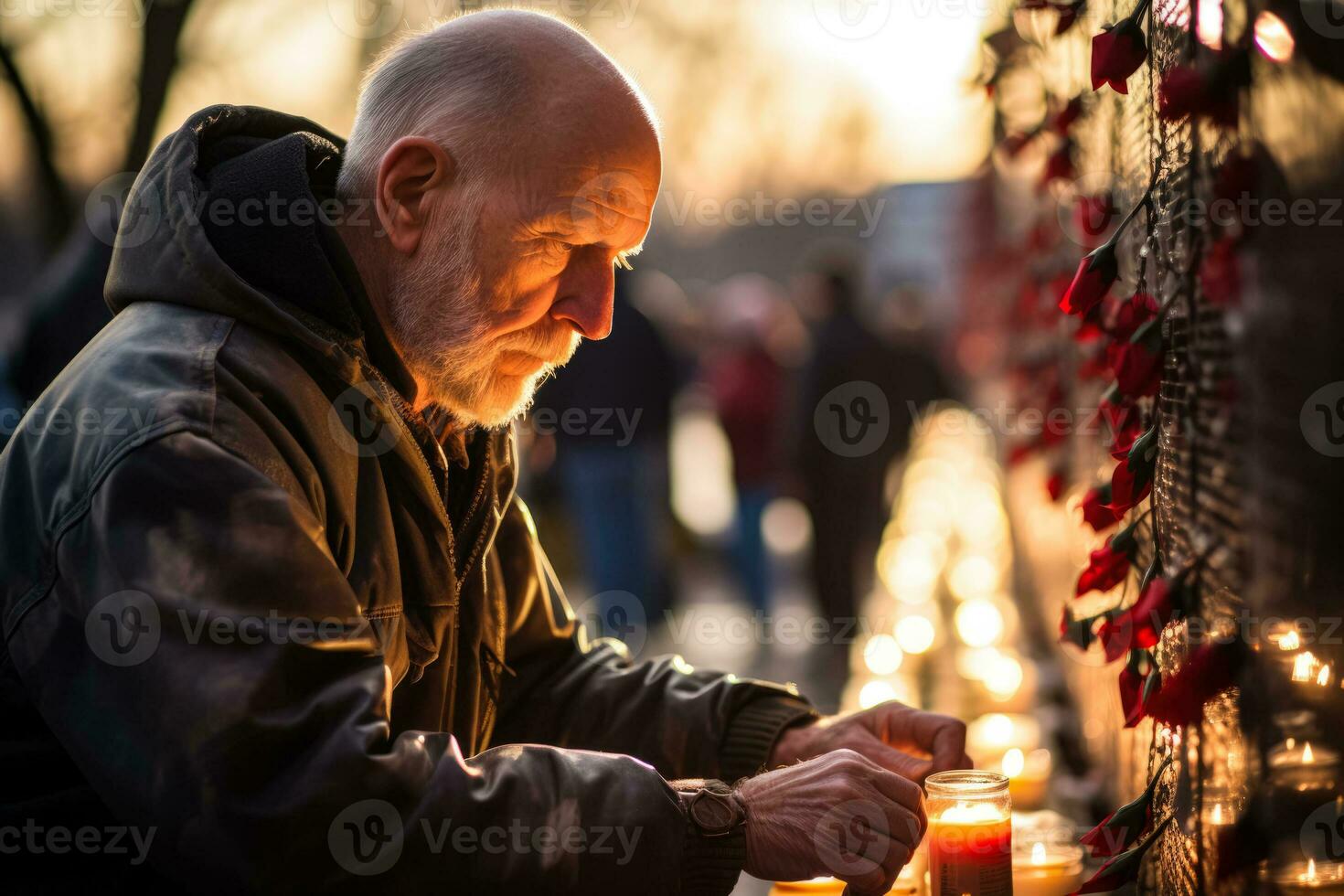 Veterans contemplating deeply at war memorials embodying remembrance on Veterans Day photo