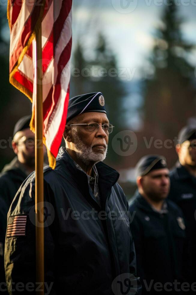 Veterans assisting in poignant flag raising ceremonies on Veterans Day photo