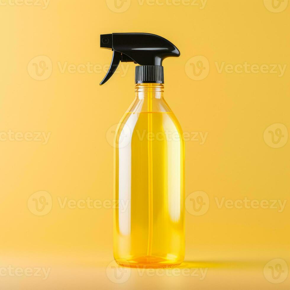 A reusable glass cleaning spray bottle isolated on a yellow gradient background photo