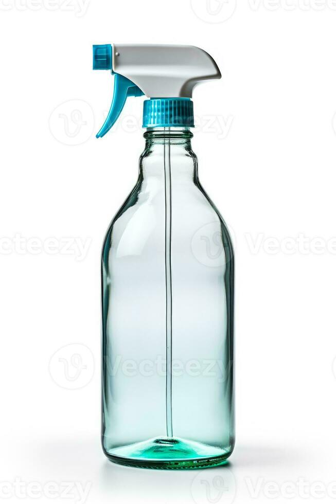 Glass spray bottle filled with homemade cleaning solution isolated on a white background photo