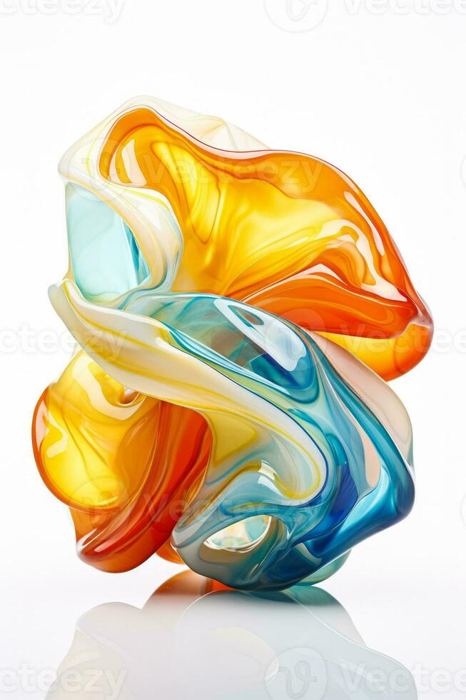 Colorful single use detergent pod artistically displayed isolated on a white background photo