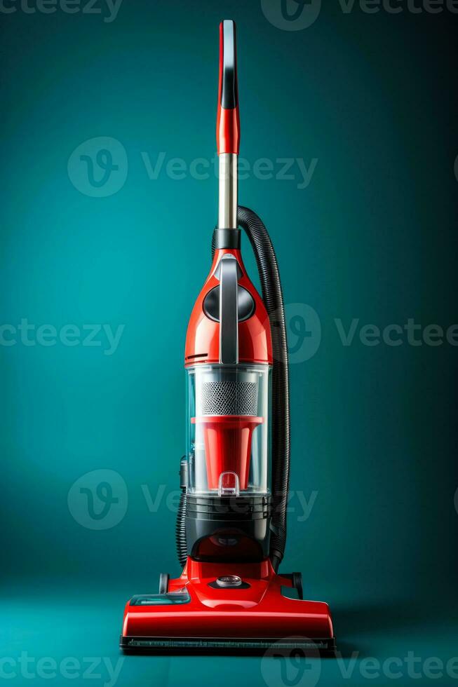 A modern professional vacuum cleaner isolated on a red gradient background photo