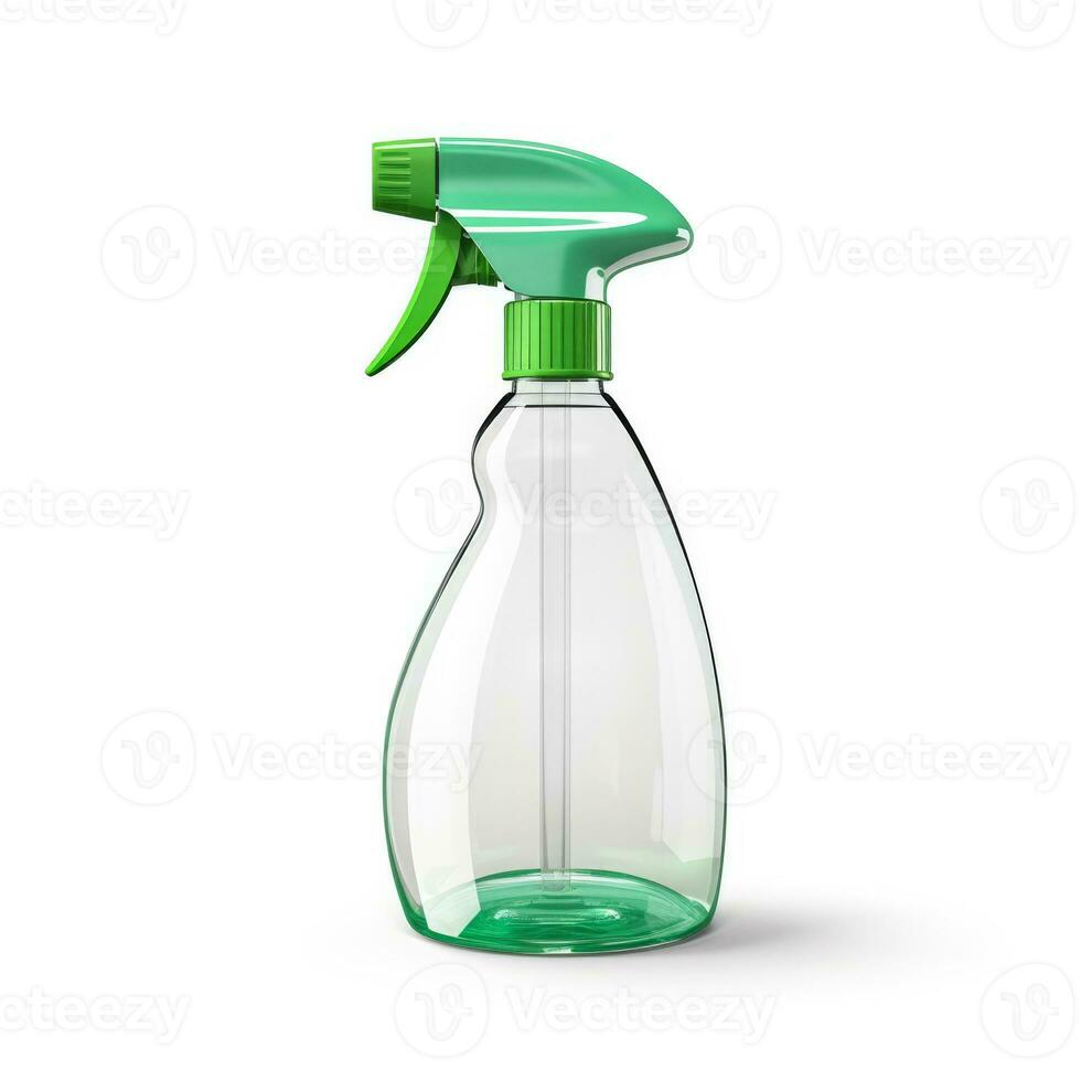 Simple glass spray bottle with natural cleaning solution isolated on a white background photo