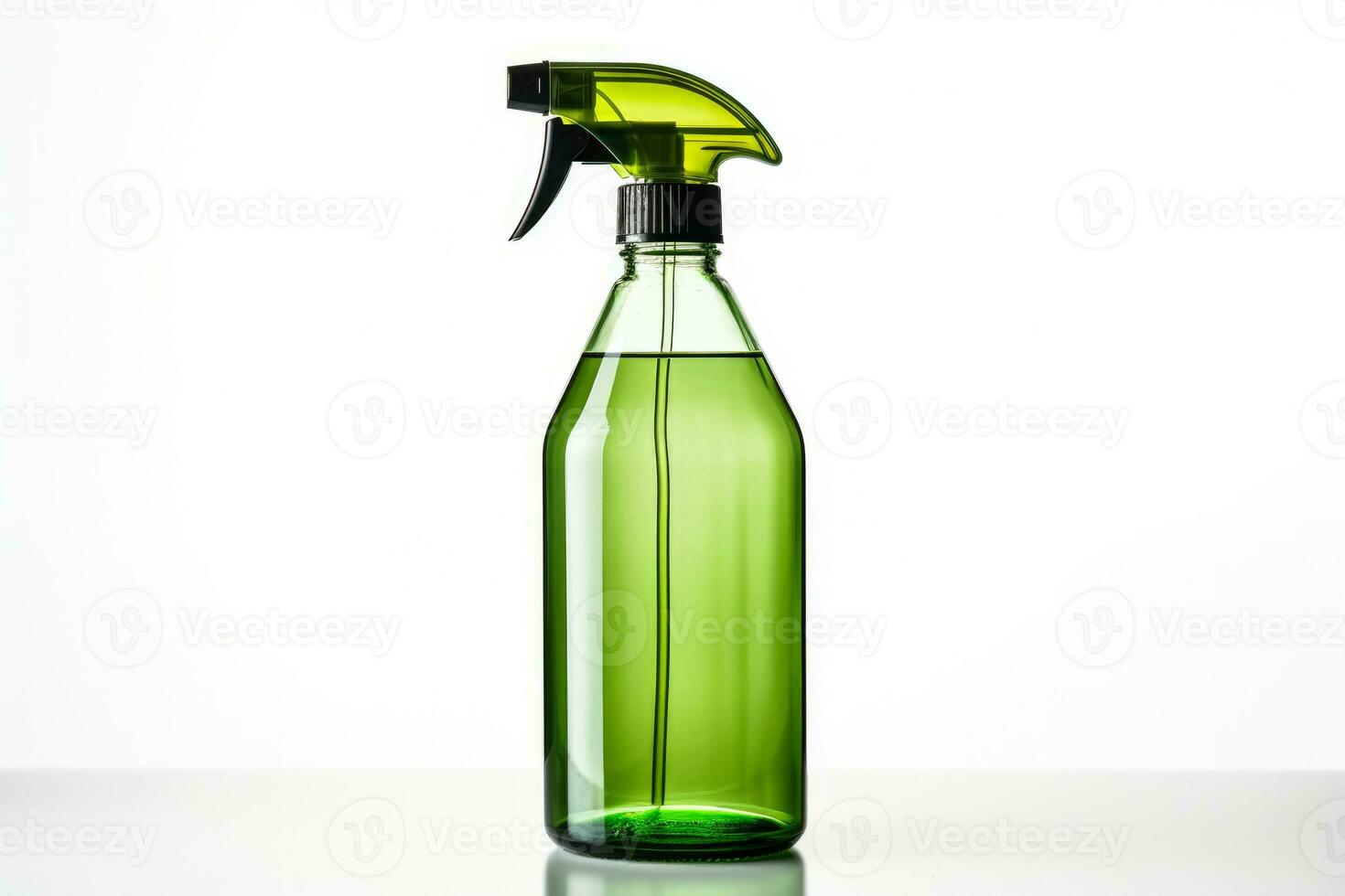 Simple glass spray bottle with natural cleaning solution isolated on a white background photo