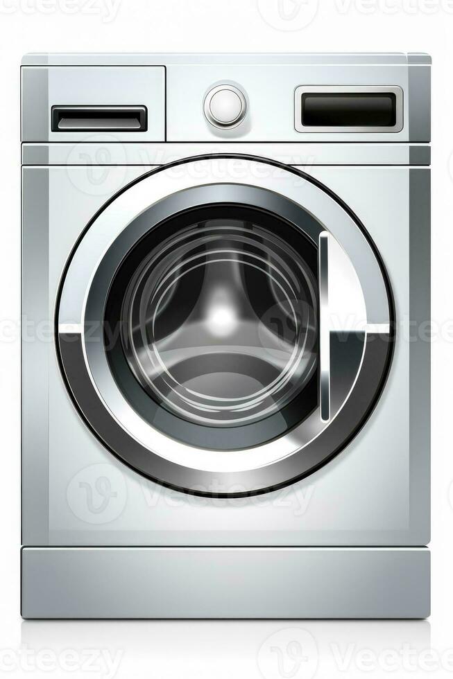 Abstract representation of a clean steel washing machine icon isolated on a white background photo
