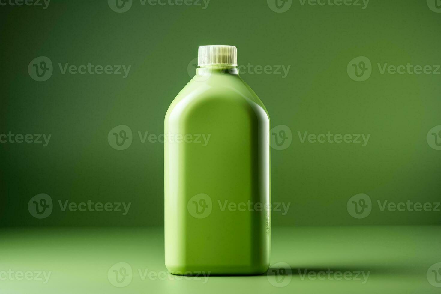 A modern eco friendly detergent bottle isolated on a green gradient background photo