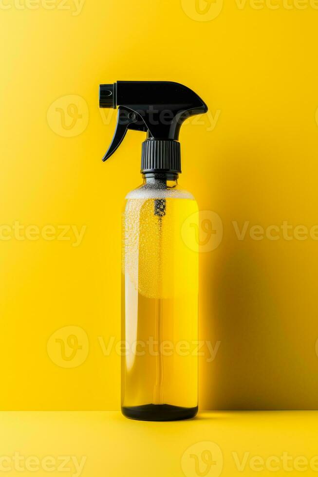 Automotive detailing cleaning foam spray isolated on a yellow gradient background photo