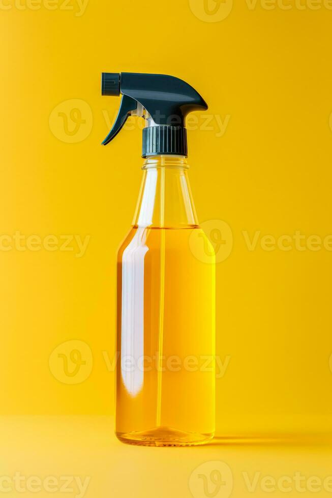 A reusable glass cleaning spray bottle isolated on a yellow gradient background photo