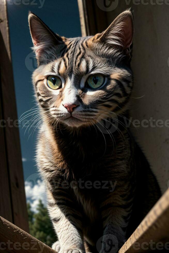 A Close Up Of A Cat With A Sky Background. AI Generated photo