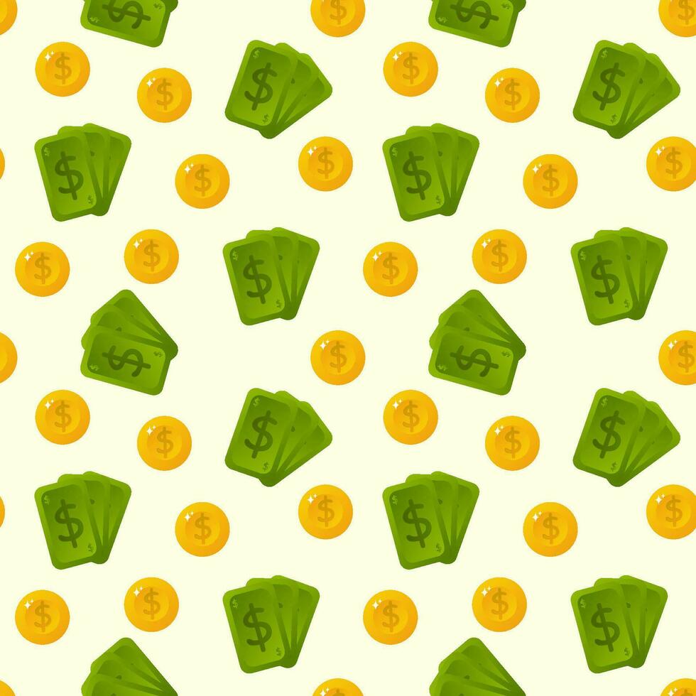 Gold coins and money seamless pattern. Vector. Perfect for various projects like textiles, paper crafts, and more. vector