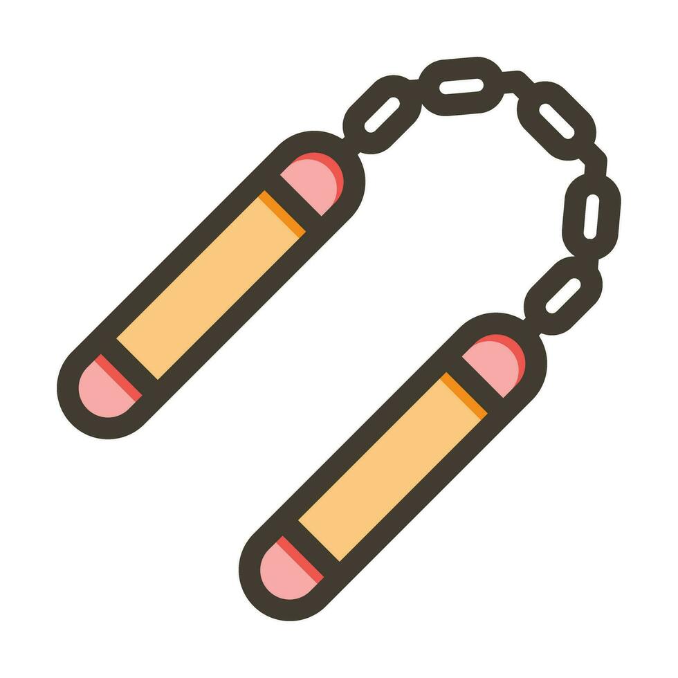 Nunchaku Vector Thick Line Filled Colors Icon For Personal And Commercial Use.