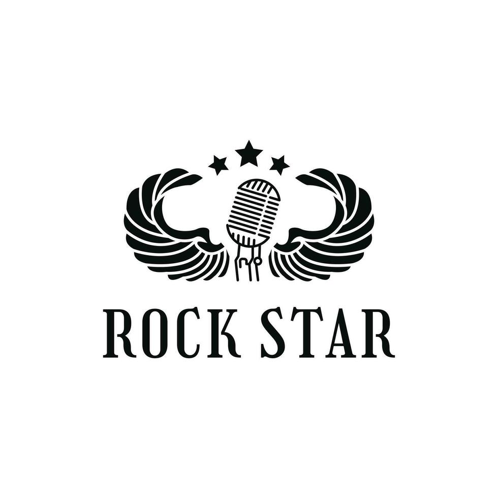 Rock star logo design creative idea with microphone and star for lead sing song, event, music party vector