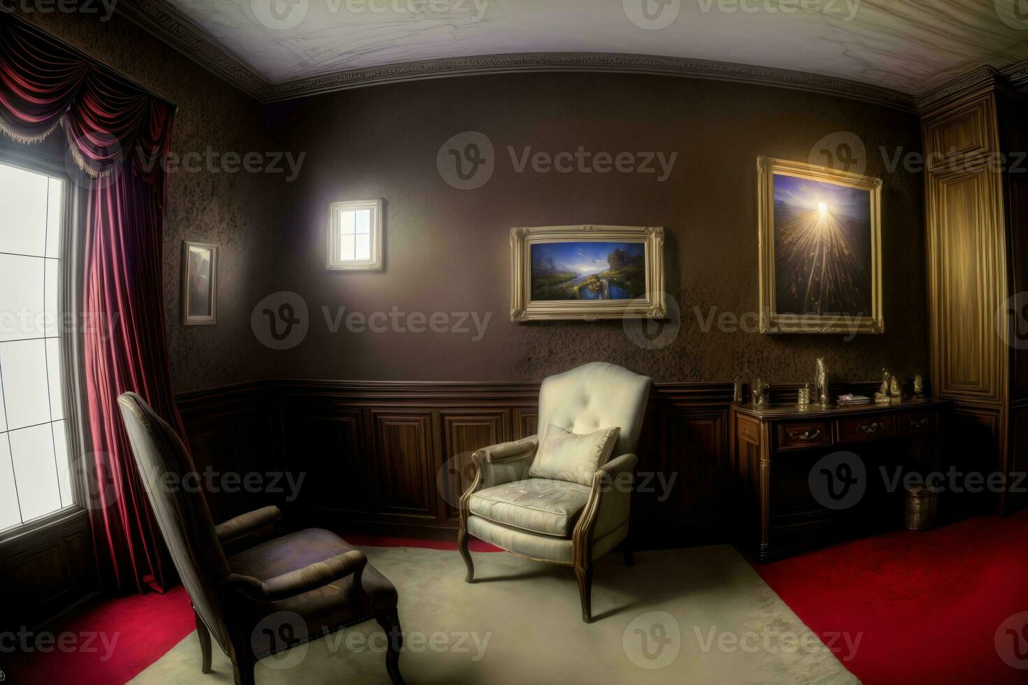A Chair And A Desk In A Room. AI Generated photo