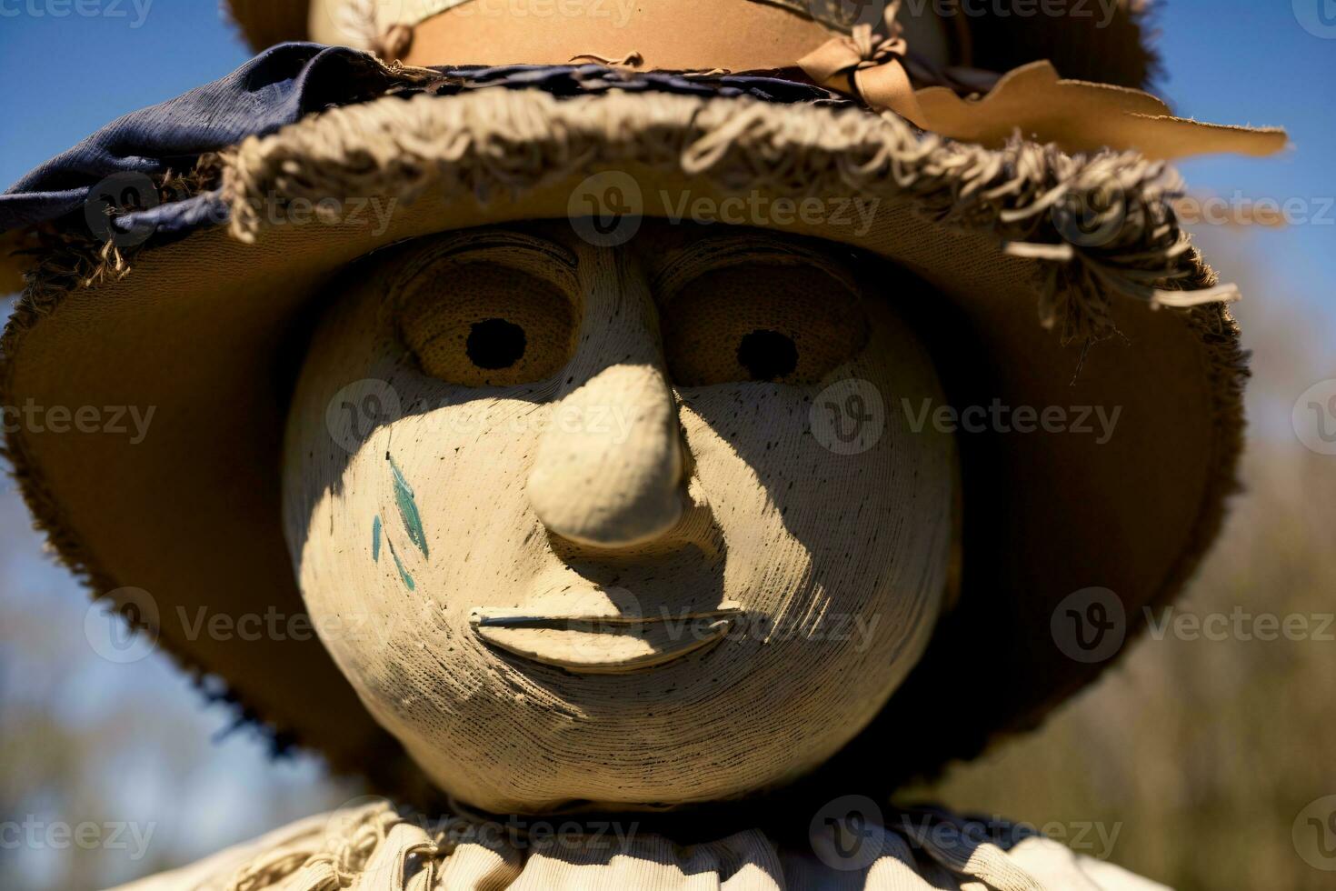 A Close Up Of A Scarecrow Wearing A Hat. AI Generated photo