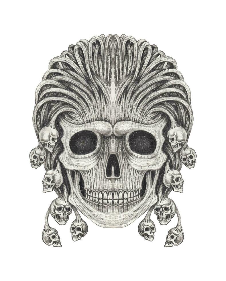 Surreal skull hand drawing and make graphic vector. vector