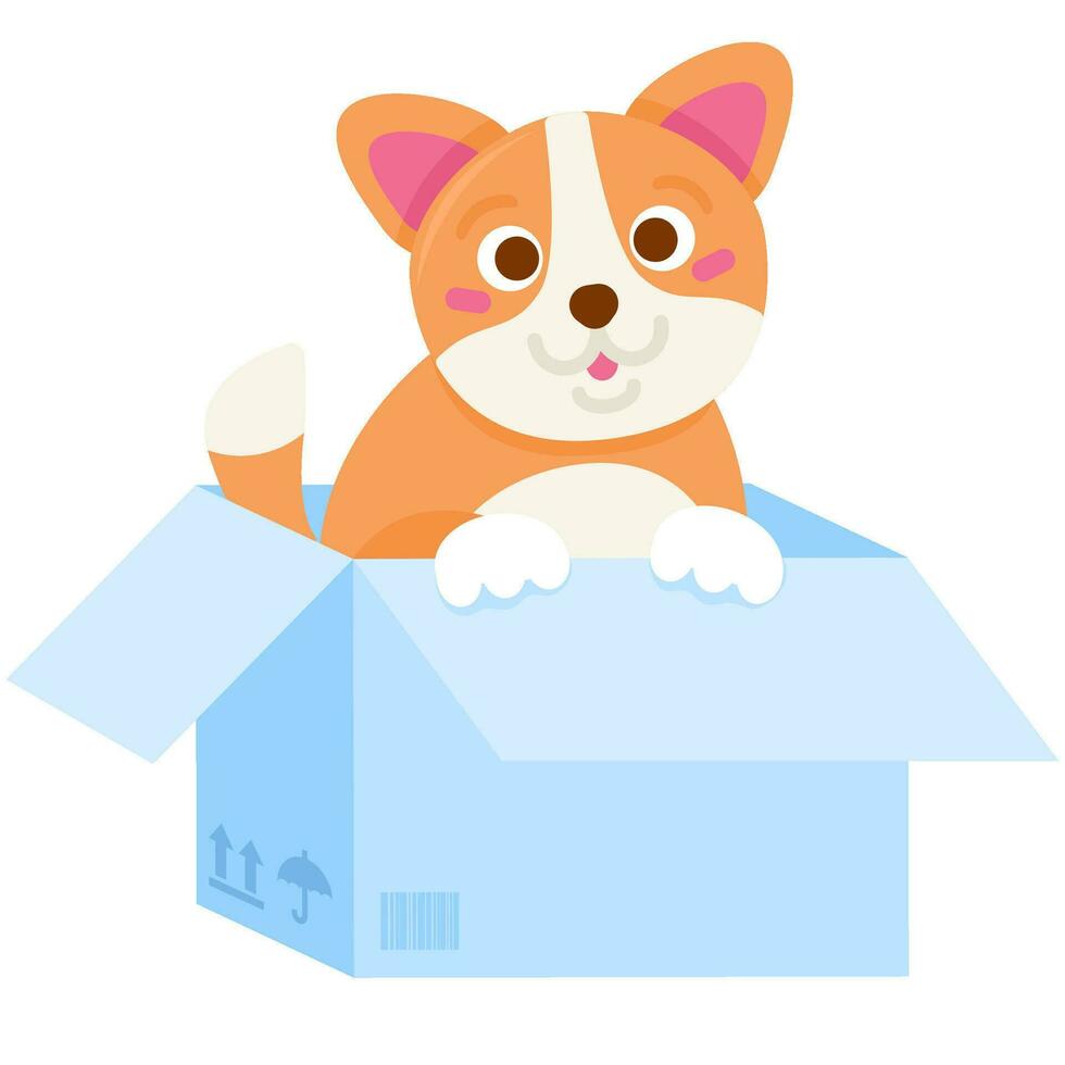 Homeless Dog Puppy in Cardboard Box Concept vector