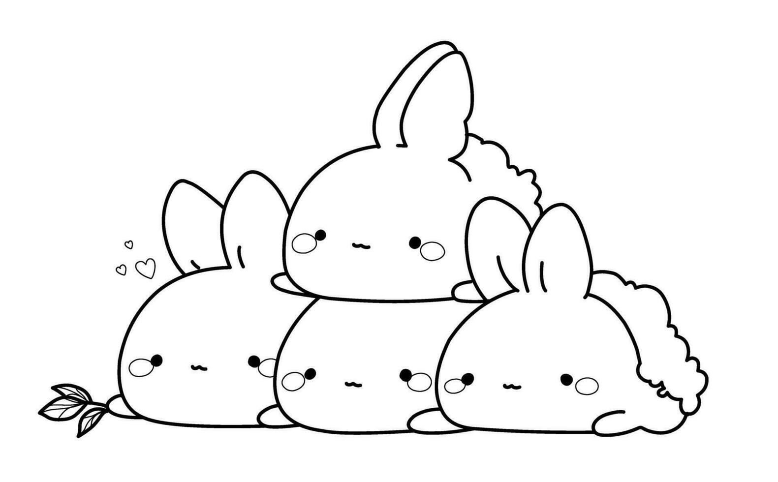 Rabbits coloring page in kawaii style, vector illustration in Japanese style